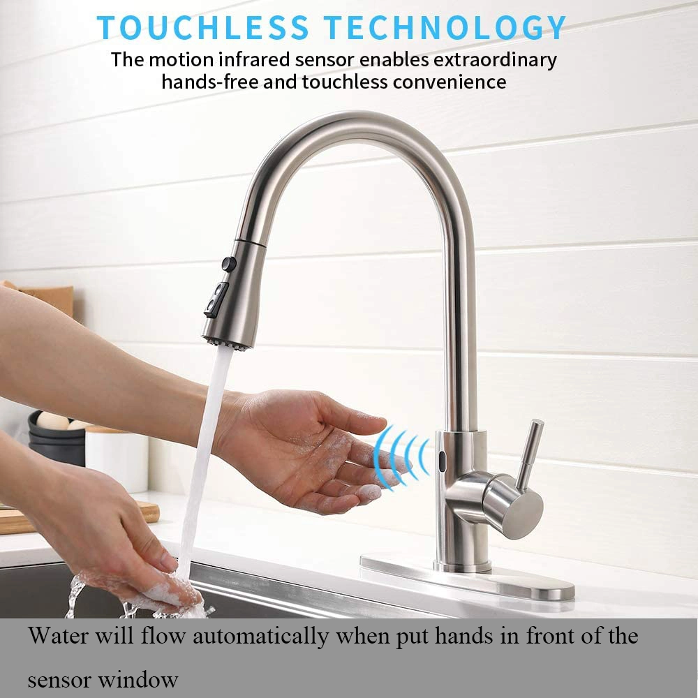 Fyeer Pull out Touchless Kitchen Sink Faucet Stainless Steel Automatic Sensor Mixer