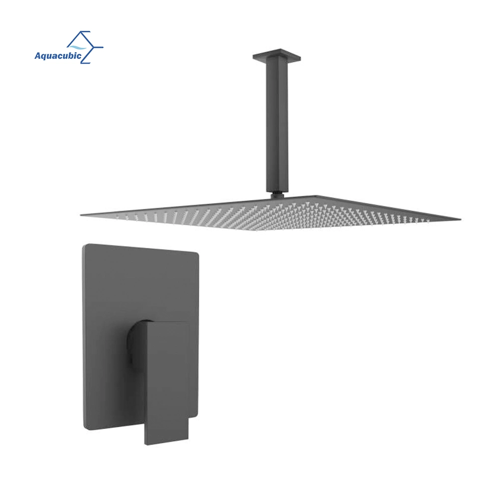 Aquacubic Ceiling Mount Shower Only Faucet Set Matte Black Bathroom Rainfall Shower System with 12 Inch Shower Head